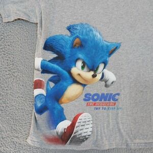 Sonic The Hedgehog Shirt Boys XL Gray Sega Movie Try To Keep Up 2020 Graphic Tee